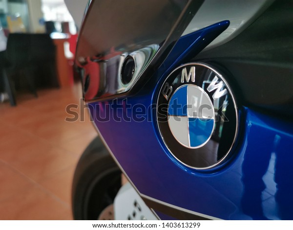  chiangmai  thailand  may 17, 2019\
Close-up  brands  BMW Motorcycle In a coffee\
shop