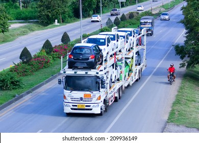 CHIANGMAI, THAILAND - MAY 21 2014 : NYK Auto Logistics Thailand Carrier Trailer. Photo At Road No.11 About 5 Km From Chiangmai City.