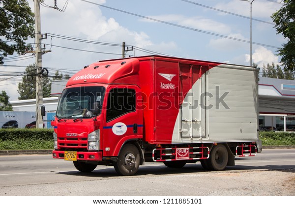 Chiangmai, Thailand - September 25 2018: Truck\
of Thailand Post. Photo at road no.121 about 8 km from downtown\
Chiangmai, thailand.