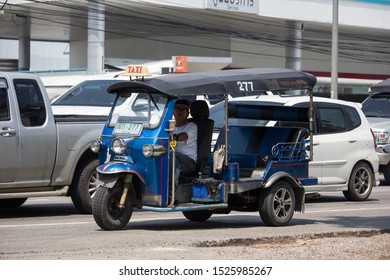 Chiangmai, Thailand - September 30 2019: Tuk tuk taxi chiangmai Service in city and around. Photo at road no.121 about 8 km from downtown Chiangmai thailand. - Shutterstock ID 1525985267
