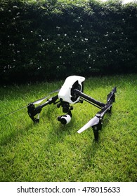 CHIANGMAI, THAILAND - SEPTEMBER 4,2016: Image of DJI Inspire 1 Pro drone UAV quadcopter which shoots 4k video and 16mp still images and is controlled by wireless remote with a range of 2km on grass

