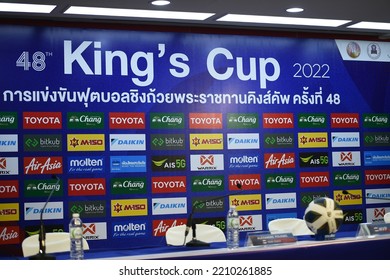 Chiangmai-Thailand-25SEP2022:Backdrop Of Press Conference Room During King's Cup Between Thailand Against Malaysia At 700 Year Stadium , Thailand