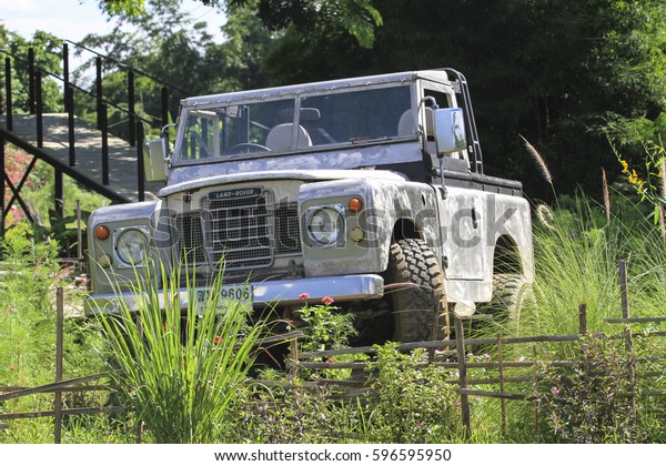 CHIANGMAI,THAILAND,SEP\
27, 2016:The old car Land Rover is a car brand that specialises in\
four-wheel-drive vehicles, owned by British multinational car\
manufacturer Jaguar Land\
Rover,