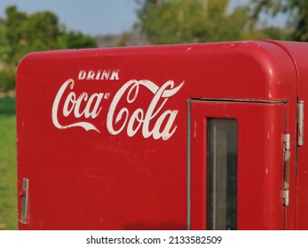 Chiangrai Thailand - 08 March 2022 - Coca Cola Coke Soft Drink Vending Machine Red Machine 