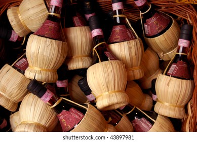 Chianti Wine In Raffia Wrapped Bottles