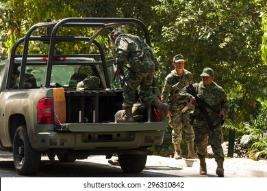 Chiapas, Mexico: 25 March, 2015. Mexican Army Soldiers In Chiapas, Mexico