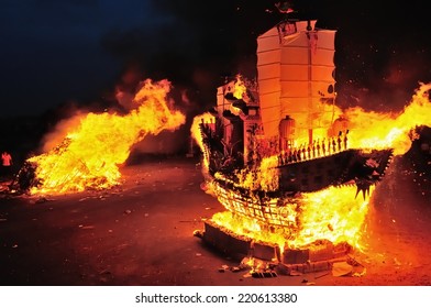 Chiayi,TAIWAN- APRIL 18th:Special religious activities burn king boat on APRIL 18th ,2012 in Chiayi ,TAIWAN