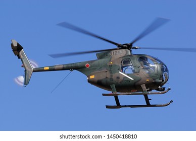 Chiba, Japan - January 10, 2010:Japan Ground Self-Defense Force Hughes / Kawasaki OH-6D Cayuse Light Observation Helicopter.