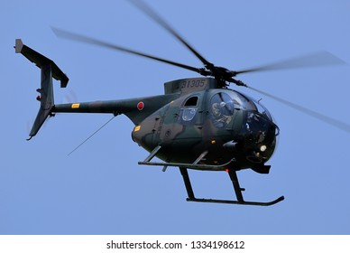 Chiba, Japan - June 06, 2010:Japan Ground Self Defense Force Hughes / Kawasaki OH-6D Cayuse Light Observation Helicopter.