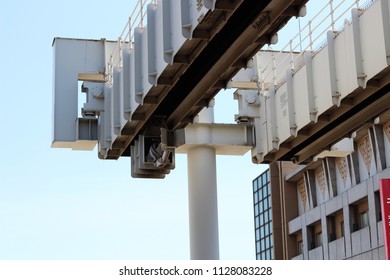 CHIBA, JAPAN - May 22, 2018: View Of Tracks At The End Of One Section Of The Chiba Urban Monorail System At Kenchomae Station. 