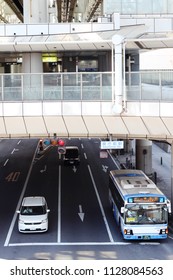 CHIBA, JAPAN - May 22, 2018: View Of Traffic At A Junction Below Kenchomae Station, A Terminal Station On The Chiba Urban Monorail System. 