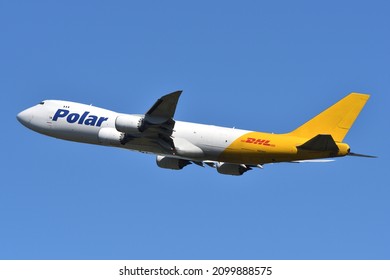 Chiba, Japan - October 29, 2021:DHL Boeing B747-8F (N855GT) freighter.