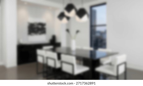 Chic Dining Modern black table w tulips with sleek chairs and art dcor.