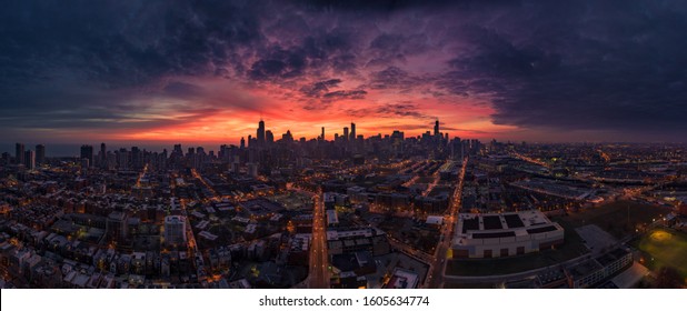 Chicago Aerial Panorama From West