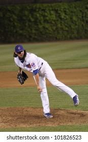 CHICAGO - APRIL 25: James Russell Of The Chicago Cubs Pitches Against The St. Louis Cardinals At Wrigley Field On April 25, 2012 In Chicago, Illinois.