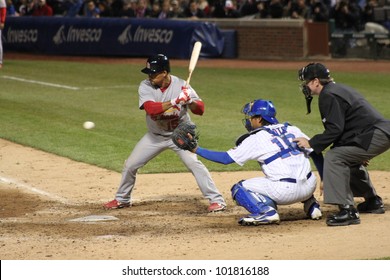 CHICAGO - APRIL 25: Rafael Furcal Of The St. Louis Cardinals Hits A Ball During A Game Against The Chicago Cubs At Wrigley Field On April 25, 2012 In Chicago, Illinois.