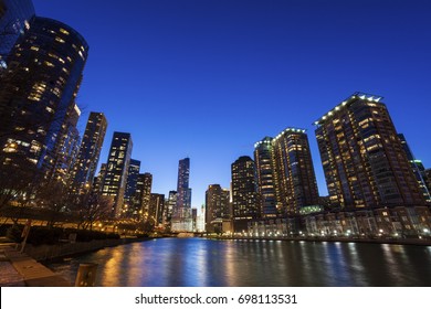 Chicago architecture along the river. Chicago, Illinois, USA.