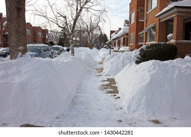 Chicago Blizzard 2011, Piles Of Snow On Sidewalks And Streets