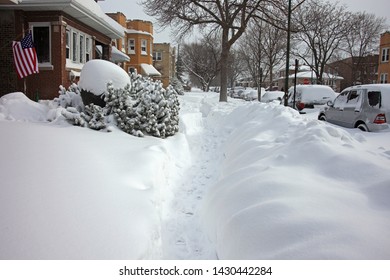 Chicago Blizzard 2011, Piles Of Snow On Sidewalks And Streets