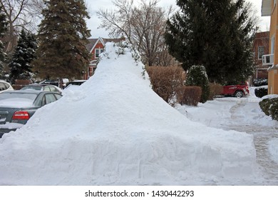 Chicago Blizzard 2011, Piles Of Snow On Sidewalks And Streets