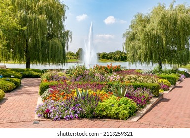 Chicago Botanic Garden Summer Landscape, Glencoe, Illinois, USA