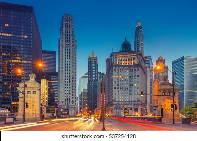 Chicago. Cityscape Image Of Chicago Downtown With Michigan Avenue.