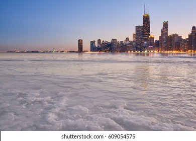 Chicago - Dec, 18th 2016: Winter View Of The Skyline