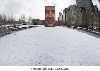 CHICAGO - DECEMBER 6: Crown Fountain, A Public Interactive Art Installation And Video Sculpture, Stands In Chicago's Millennium Park. Pictured On December 6, 2010 In Chicago, Illinois.