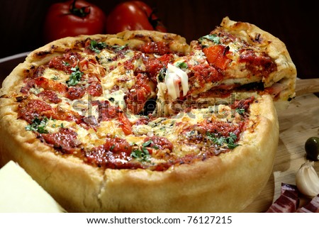 Chicago deep dish pizza arrange on the table Stock photo © 