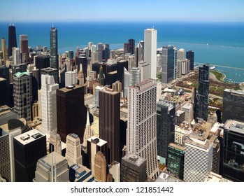 Chicago Downtown Aerial Panorama View Skyscrapers Stock Photo 121851442 ...