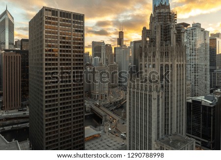 Chicago downtown buildings evening sunset skyline