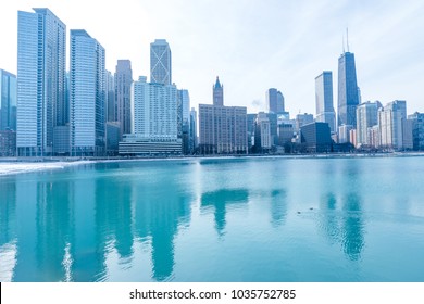 Chicago downtown panorama by the lake on a winter day