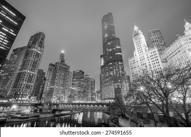 Chicago downtown and Chicago River at night. - Powered by Shutterstock