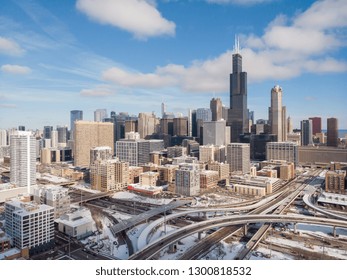 Chicago downtown skyline aerial