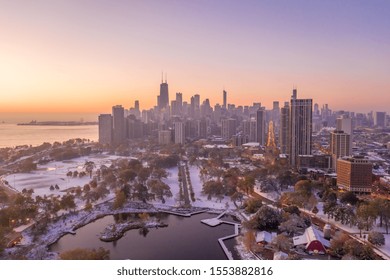 Chicago Downtown Skyline Fall Autumn Foliage Buildings Park