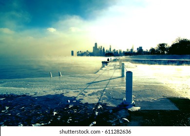 Chicago During The Polar Vortex With Lake Michigan Mist