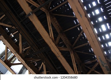 Chicago El Tracks From Below. The  Chicago Elevated Train Tracks Form A Gritty Urban Pattern From Below.