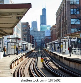 Chicago Elevated Train Headed For The Loop