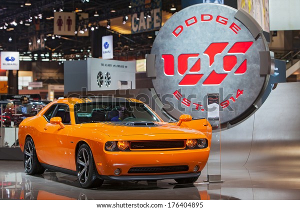 CHICAGO - FEBRUARY 7 : A 2014 Dodge Challenger\
on display at the Chicago Auto Show media preview February 7, 2014\
in Chicago, Illinois.