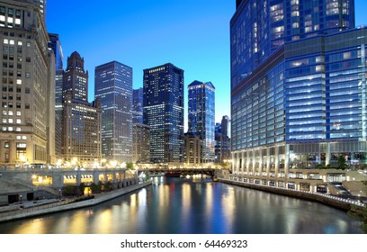 Chicago Financial District Along The River