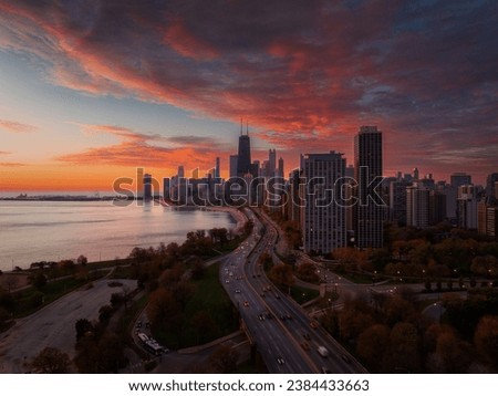 Chicago Gold Coast and Lake shore drive at sunrise