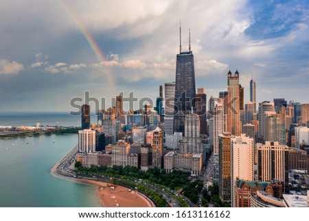 Chicago Gold Coast Rainbow cityscape aerial view