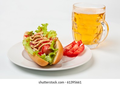 Chicago Hotdog And Glass Of Beer