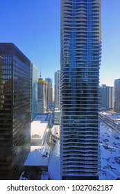 CHICAGO, IL -12 FEB 2018- View Of The Construction Site Of The Vista Tower,  A Supertall Skyscraper Being Built In Chicago, Illinois On Wacker Drive By Studio Gang Architects.