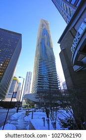 CHICAGO, IL -12 FEB 2018- View Of The Construction Site Of The Vista Tower,  A Supertall Skyscraper Being Built In Chicago, Illinois On Wacker Drive By Studio Gang Architects.