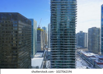 CHICAGO, IL -12 FEB 2018- View Of The Construction Site Of The Vista Tower,  A Supertall Skyscraper Being Built In Chicago, Illinois On Wacker Drive By Studio Gang Architects.