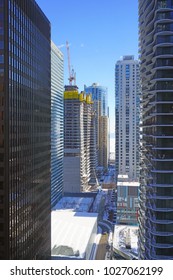 CHICAGO, IL -12 FEB 2018- View Of The Construction Site Of The Vista Tower,  A Supertall Skyscraper Being Built In Chicago, Illinois On Wacker Drive By Studio Gang Architects.