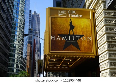 CHICAGO, IL -12 SEP 2018- View Of The CIBC Theatre In Chicago Playing The Musical Hamilton Created By Lin Manuel Miranda. It Won 11 Tony Awards In 2016.