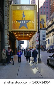 CHICAGO, IL -26 APR 2019- View Of The CIBC Theatre In Chicago Playing The Musical Hamilton Created By Lin Manuel Miranda. It Won 11 Tony Awards In 2016.