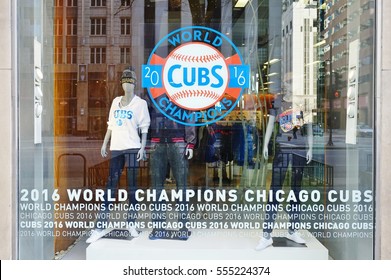 CHICAGO, IL -6 JAN 2017- Team Store Selling Chicago Cubs Merchandise Inside On Michigan Avenue In Chicago. The Cubs Won The 2016 World Series In Baseball.